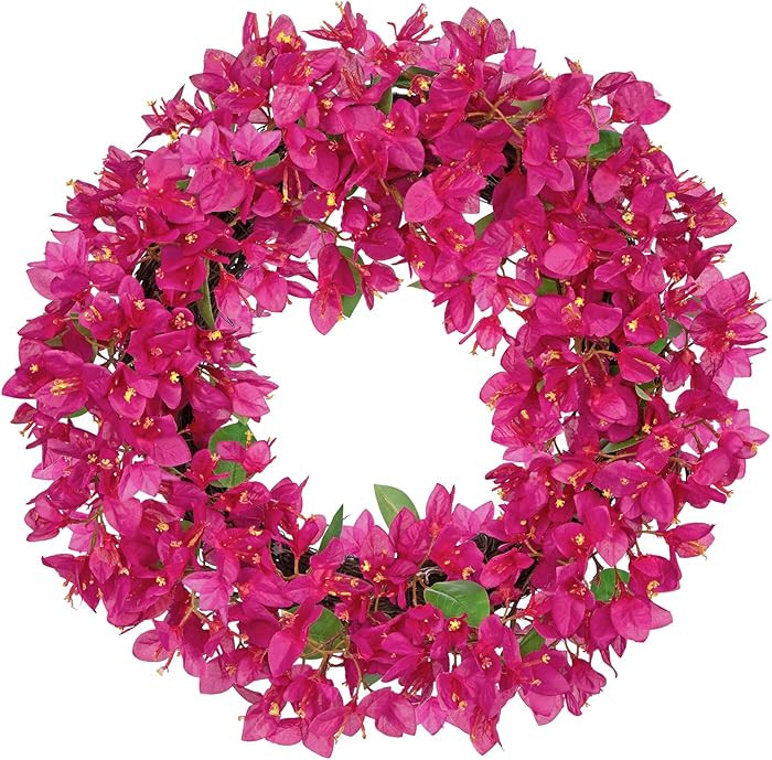 Briful Spring Front Door Wreath 18inches Artificial Bougainvillea Flower Wreath Silk Pink Floral ... | Amazon (US)