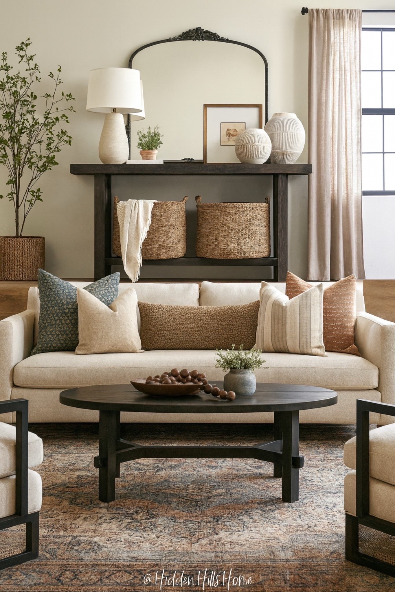 Living room design, Modern-transitional living room mood board, living room decor ideas, family room, modern-transitional home, cozy den mood board #familyroom