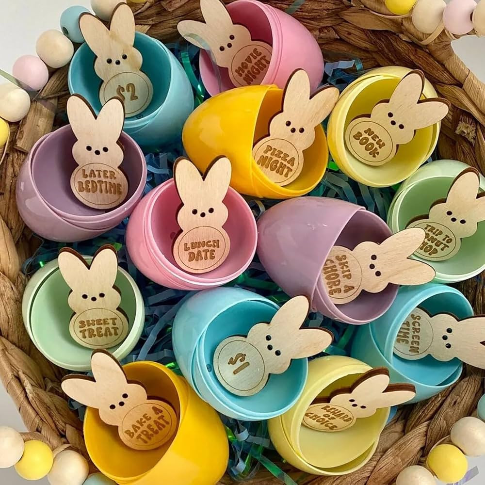 Easter Kids Reward Bunny Tokens, Easter Egg Tokens Set-28 PCS Easter Reward Bunny Tokens, Wooden ... | Amazon (US)