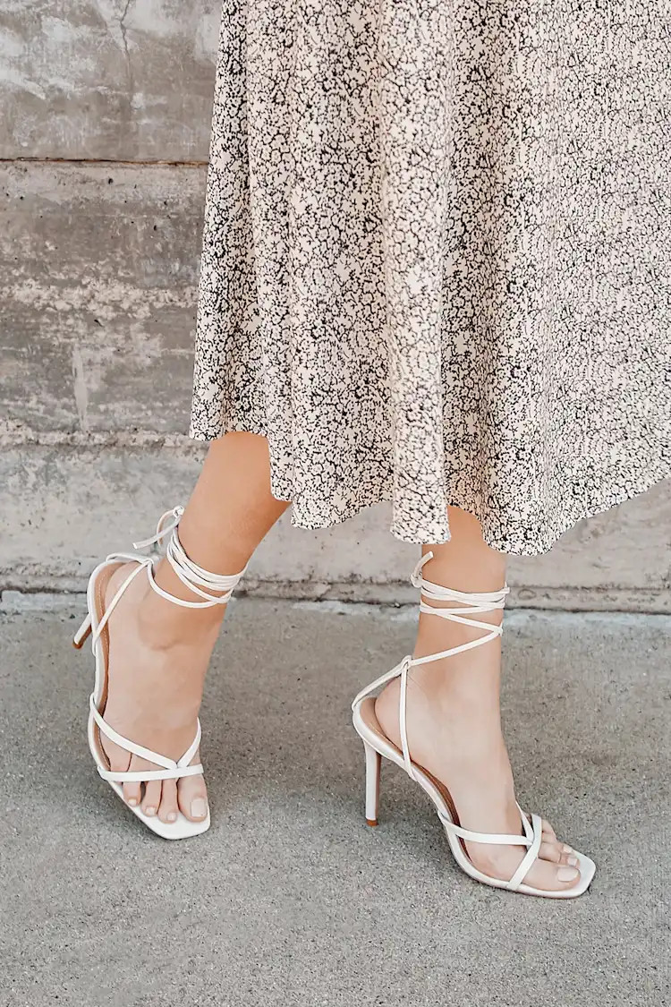 Simonee Off White Lace-Up High Heel Sandals | Lulus (US)