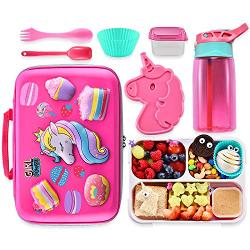 COO&KOO Unicorn Insulated Lunch Box Set with 3 Compartment Ice Pack Water Bottle Silicon Cap Spoon Salad Container Kid's School Supplies Ideal for Age 7-15 | Amazon (US)