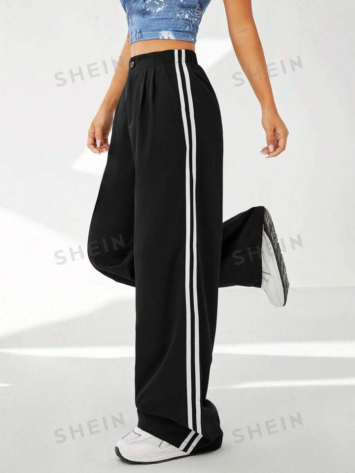 SHEIN EZwear Striped Side Wide Leg Pants | SHEIN