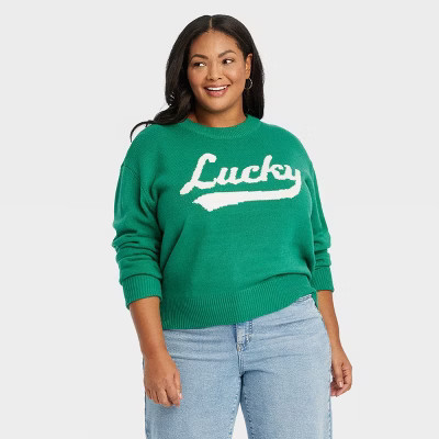 Women's Lucky Graphic Sweater - Green | Target