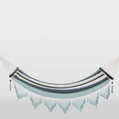 Macrame Striped Fringe Hammock with Spreader Bar Green/Blue/White - Opalhouse™ | Target