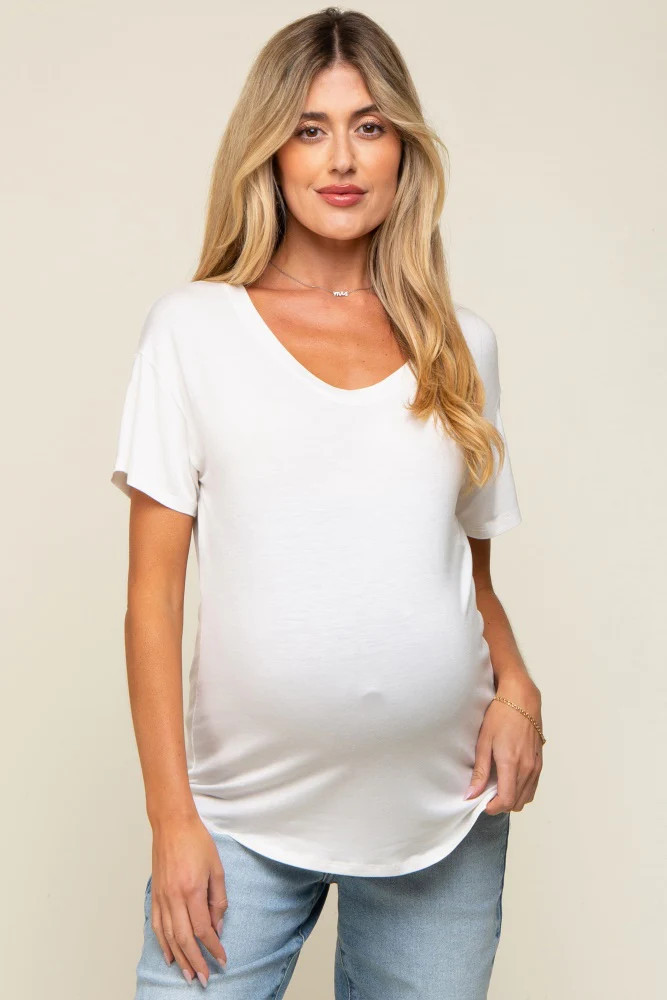 White Scoop Neck Basic Maternity Tee | PinkBlush Maternity