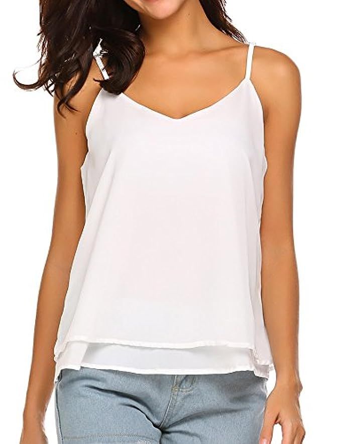 ELESOL Women's Spaghetti Strap Tanks Double Layered Chiffion Tops | Amazon (US)