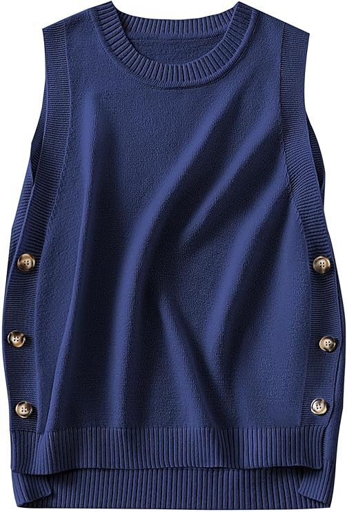 ANRABESS Womens Sweater Vest Summer Sleeveless Crewneck Ribbed Knit Side Button Loose Pullover Ta... | Amazon (US)