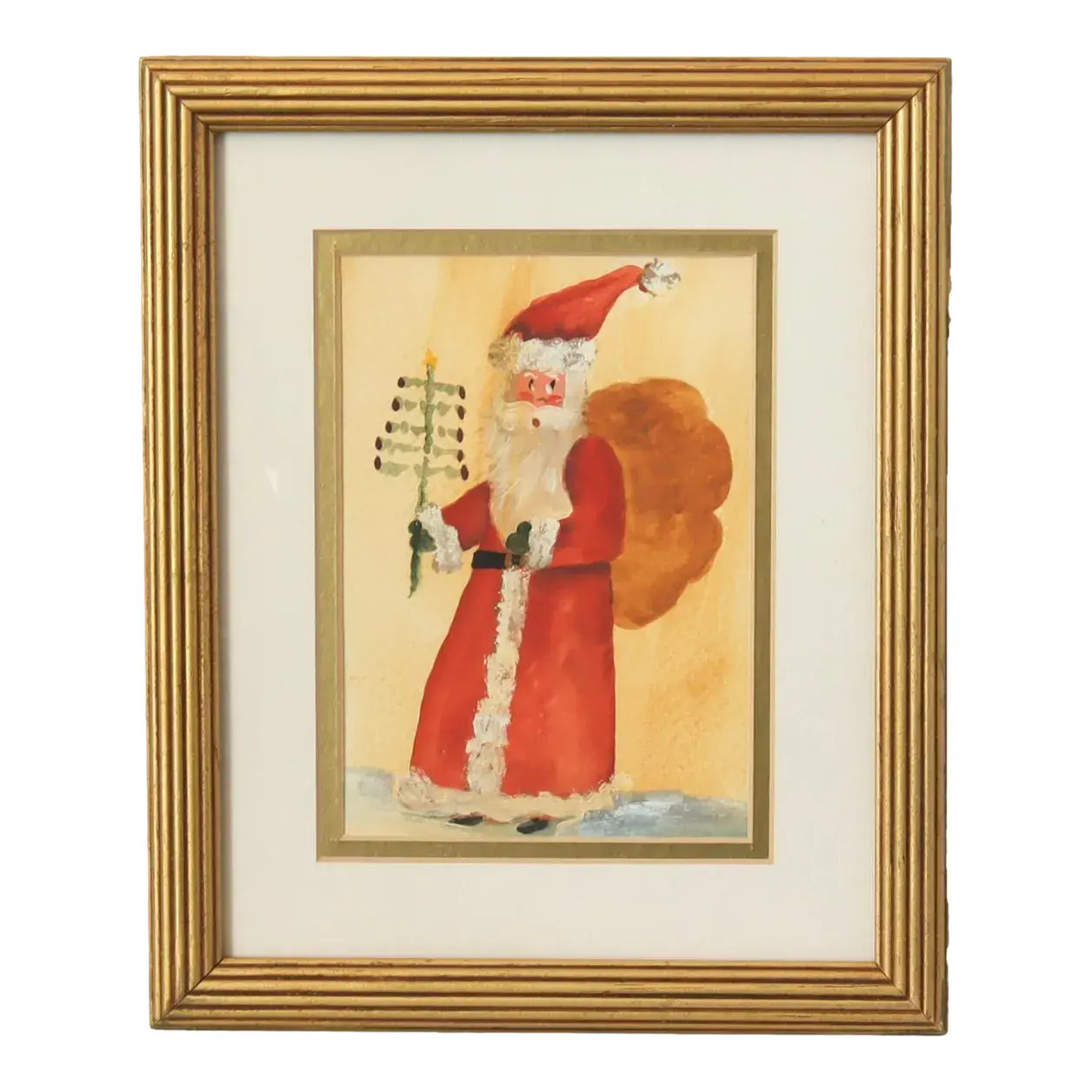 Christmas Folk Art Santa Watercolor | Chairish