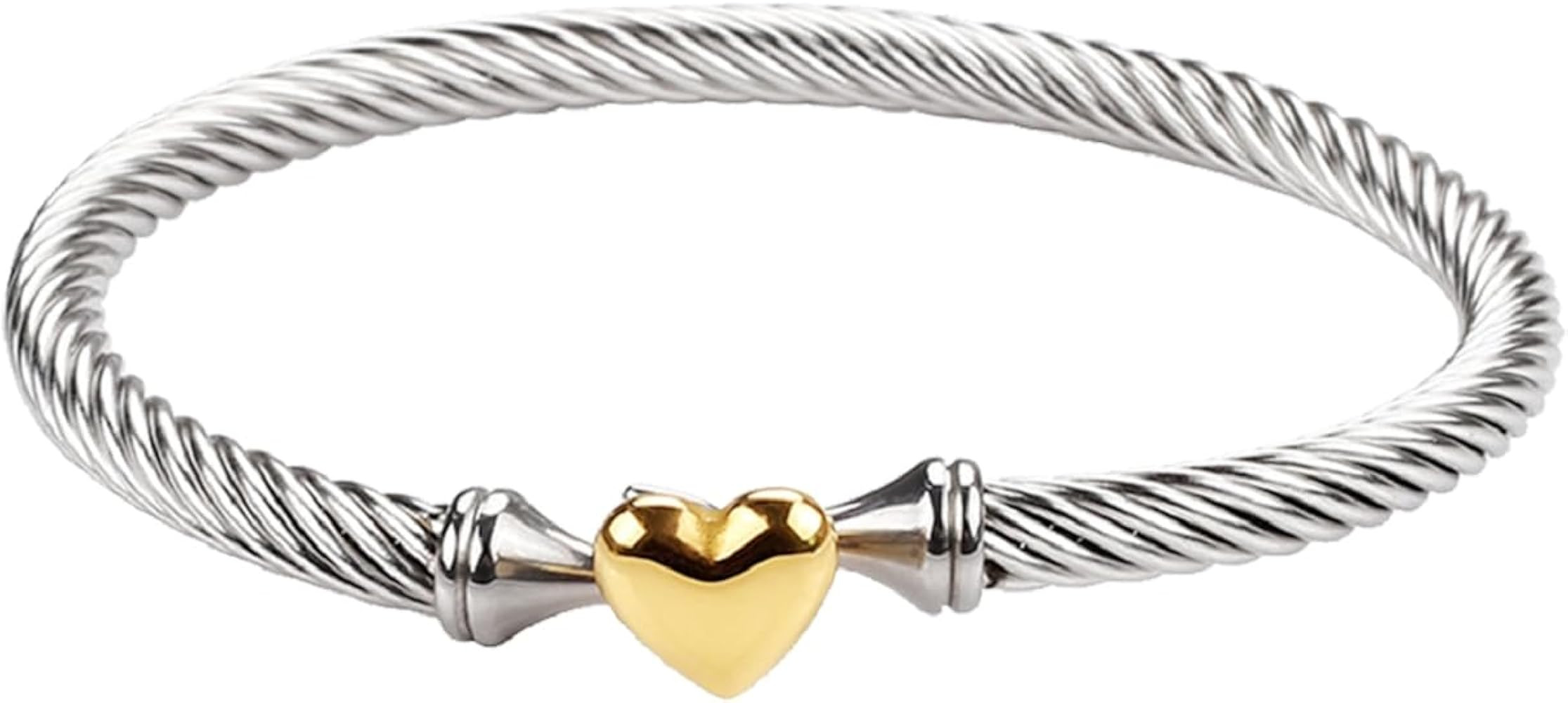 Adjustable Twist Stainless Steel Cable Wire 14K Gold Plated Love Heart Charm Bracelets Friendship... | Amazon (US)