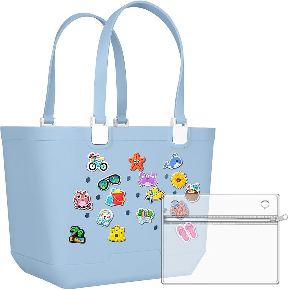 X-Large Rubber Beach Bag Travel Tote Bag with Waterproof Zipper Pocket, Washable Durable Rubber B... | Amazon (US)