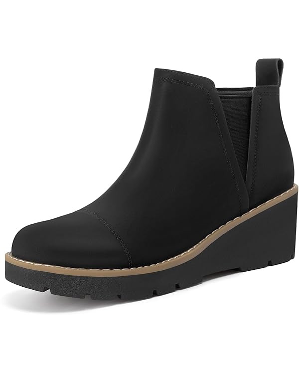 Athlefit Women's Wedge Chelsea Boots Platform Lug Sole Elastic Short Ankle Booties with Side Zipp... | Amazon (US)