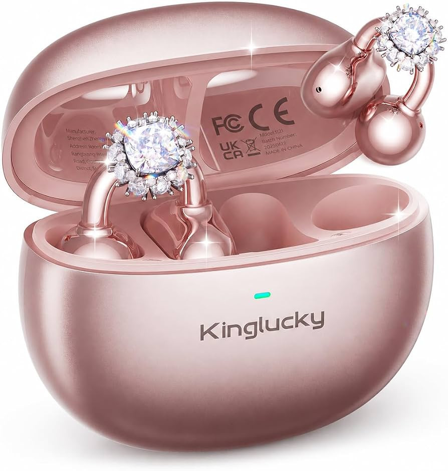 Kinglucky Clip-On Open Ear Earbuds with Detachable Diamond Earrings, Bluetooth 5.4 Open Ear Wirel... | Amazon (US)