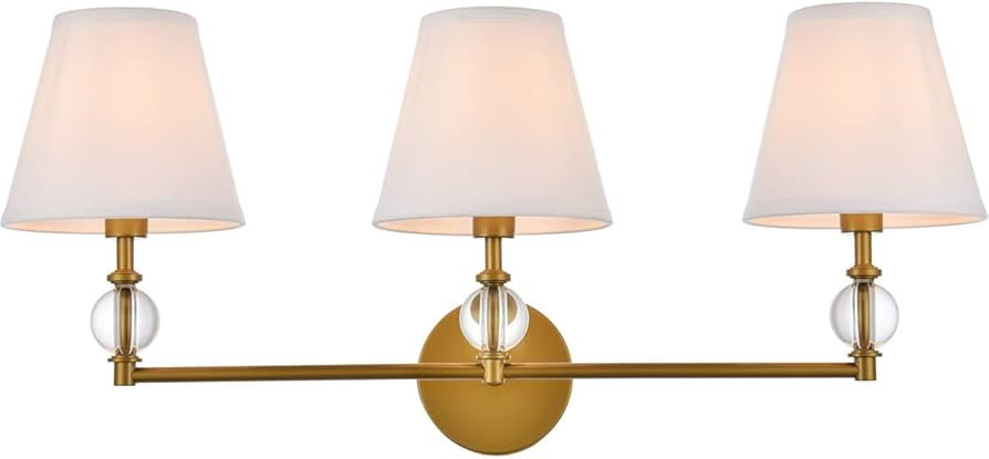 Living District Bethany 3 Lights Bath Sconce in Brass with White Fabric Shade | Amazon (US)