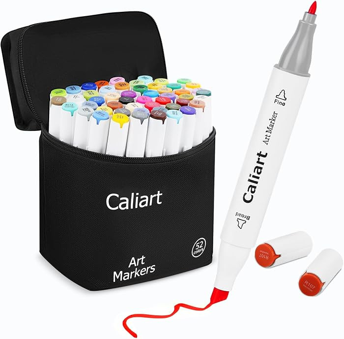 Caliart 52 Colors Alcohol Markers Dual Tip, Fine & Chisel Permanent Pens | Amazon (US)