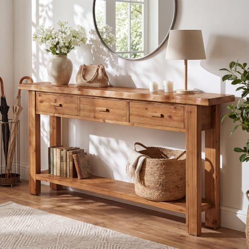 70.9" Solid Wood Console Table with 3 Drawers, Brown | Amazon (US)