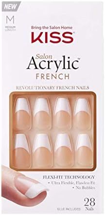Amazon.com: KISS Salon Acrylic French Nail Manicure Set, Medium Length, Square, “Je T'aime”, ... | Amazon (US)