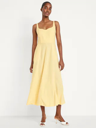 Fit & Flare Sleeveless Linen-Blend Midi Dress | Old Navy (CA)