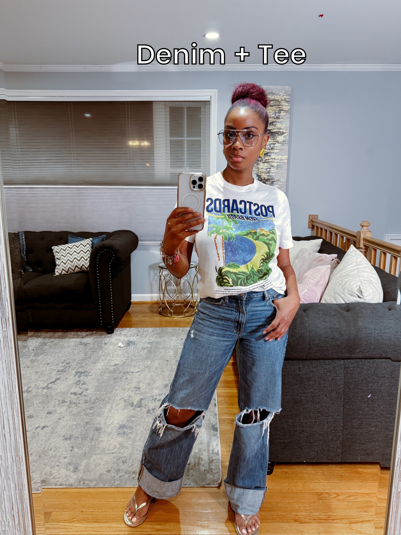 Wide leg denim, cuffed denim, wide leg destroyed cuffed denim, jeans, jeans and tee - you can never go wrong with a white tee and jeans.

#LTKStyleTip