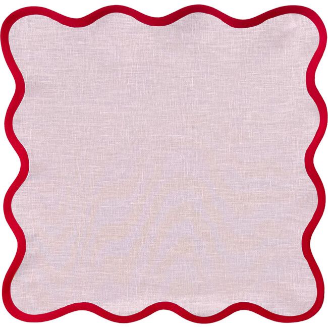 Square Scalloped Napkins - Peony Pink with Rosebud Trim | Maisonette