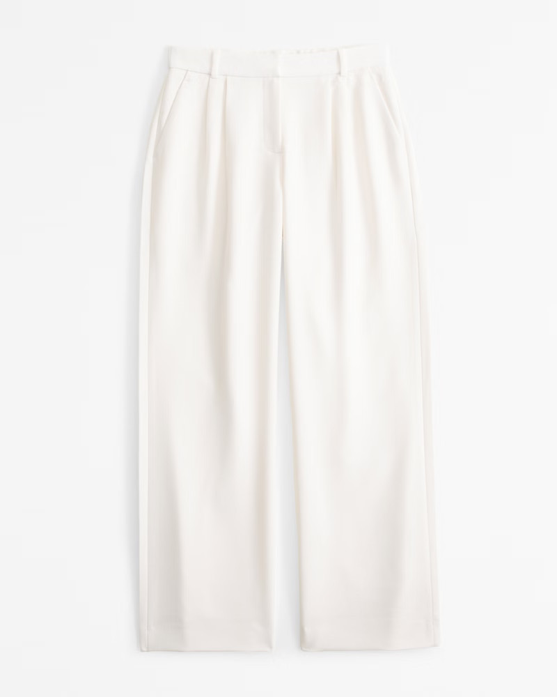 Abercrombie & Fitch Women's Curve Love A&F Sloane Low Rise Tailored Wide Leg Pant in Cream - Size 32 | Abercrombie & Fitch (US)