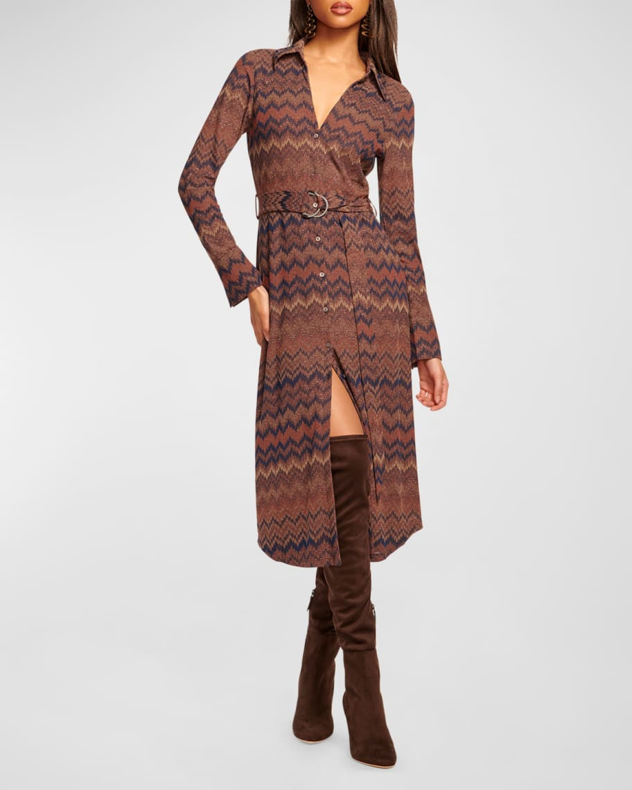 Ramy Brook Lydia Metallic Chevron-Knit Midi Dress | Neiman Marcus