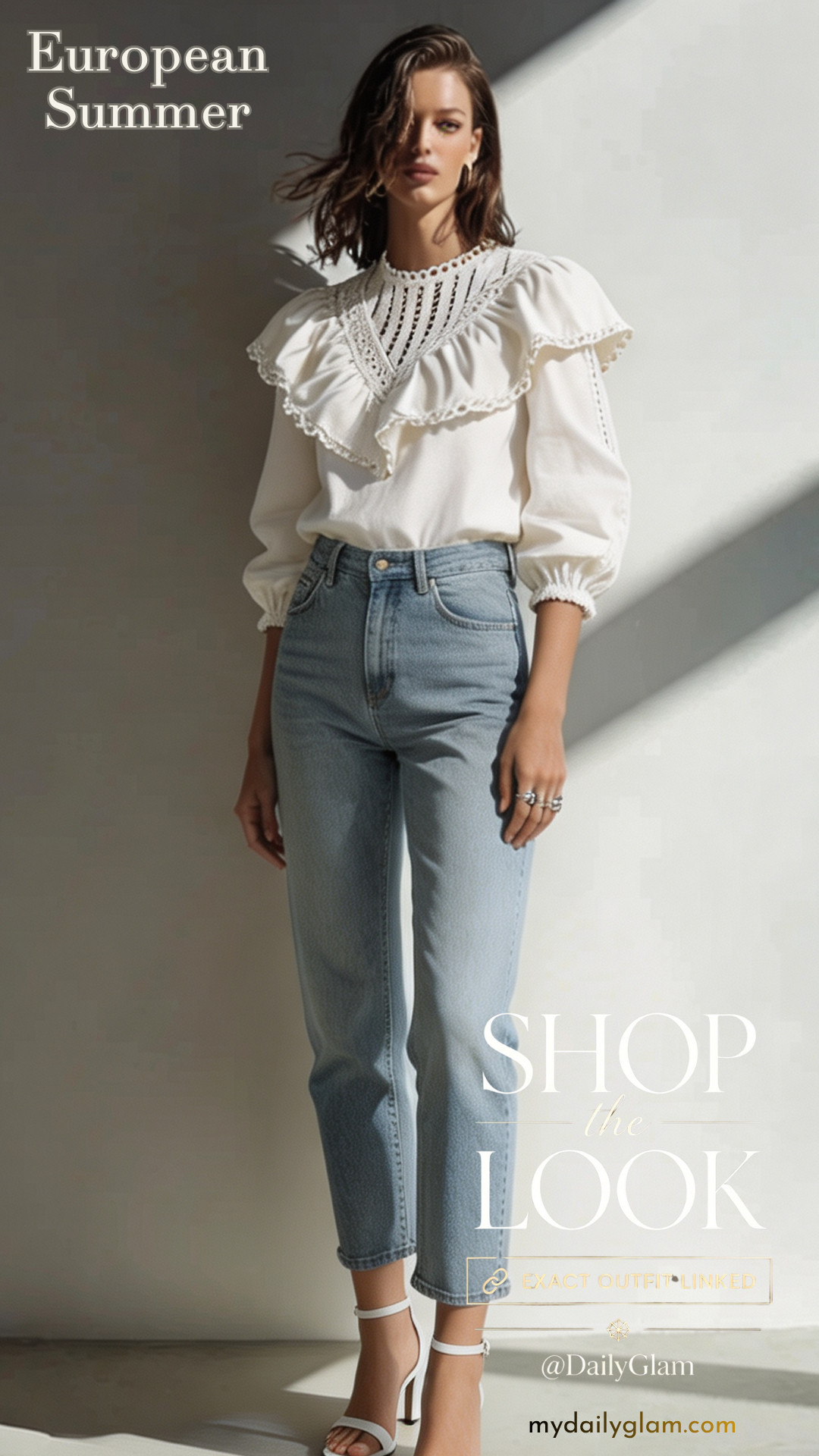 Romantic Hollow Knit Cutout Puff Sleeve Top Casual Denim Outfit For Women 40+

#RomanticSummerStyle #LaceBlouseOutfit #LightWashDenim 

 #LTKootd #LTKOver40 #LTKWorkwear