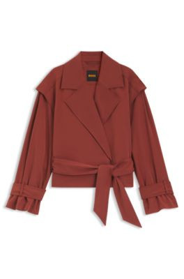 BOSS Cropped trench jacket with belt - Dark Red Women's Be Your Own BOSS size 6 | Hugo Boss (US)