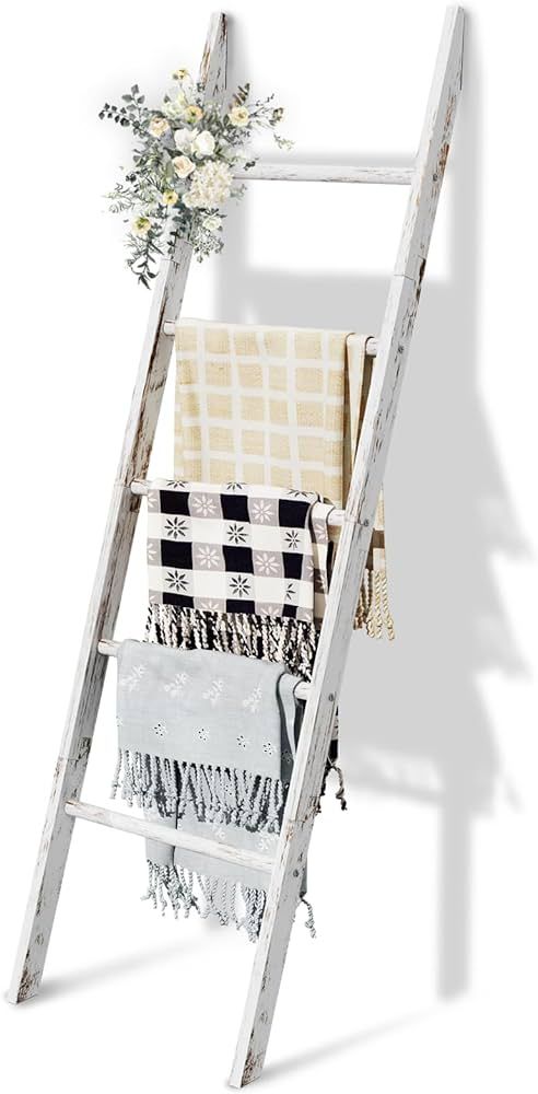 5-Tier Blanket Ladder Wooden, 5.3FT(63'') Blanket Quilt Towel Holder Rack Decorative Ladder, Easy... | Amazon (CA)