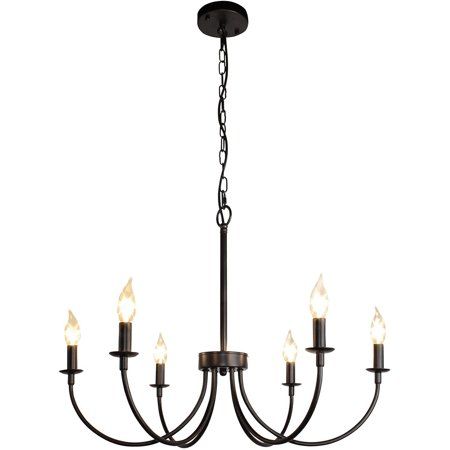 6-Light Farmhouse Chandelier Black Chandeliers For Dining Room Lighting Fixtures Hanging Classic Can | Walmart (US)