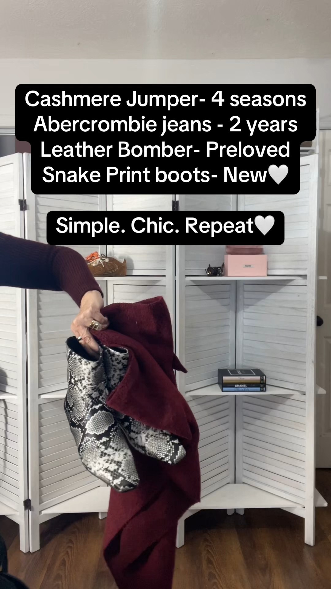 Simple. Chic. Repeated.
A calm get ready with me featuring timeless wardrobe staples that never go out of style. I’m wearing straight-leg classic jeans from Abercrombie & Fitch paired with a soft turtleneck, luxury cashmere sweater, and a leather bomber jacket for an effortless elevated look. Finished with snake print boots for subtle interest and a classic black bag from The Row.

This is quiet luxury dressing at its best — neutral tones, quality fabrics, and pieces you can wear on repeat. Proof that simple outfits aren’t boring, they’re intentional. Perfect everyday style for women over 40 who love minimalist, polished looks.

Keywords for LTK search:
quiet luxury outfit, simple chic outfit, classic straight leg jeans, Abercrombie jeans, capsule wardrobe essentials, minimalist fashion over 40, elevated casual outfit, cashmere sweater outfit, leather bomber jacket outfit, neutral outfit inspiration, timeless style, everyday chic outfit, women over 40 fashion, classic wardrobe staples

#LTKselfcare #LTKgrwm #LTKootd