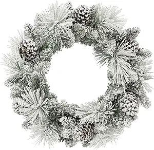 24 in Flocked Berkshire Spruce Wreath, 56 Tips, Pine Cones | Amazon (US)
