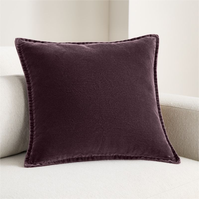 Relaxed Washed Organic Cotton Velvet 20"x20" Deep Burgundy Throw Pillow Cover | Crate & Barrel