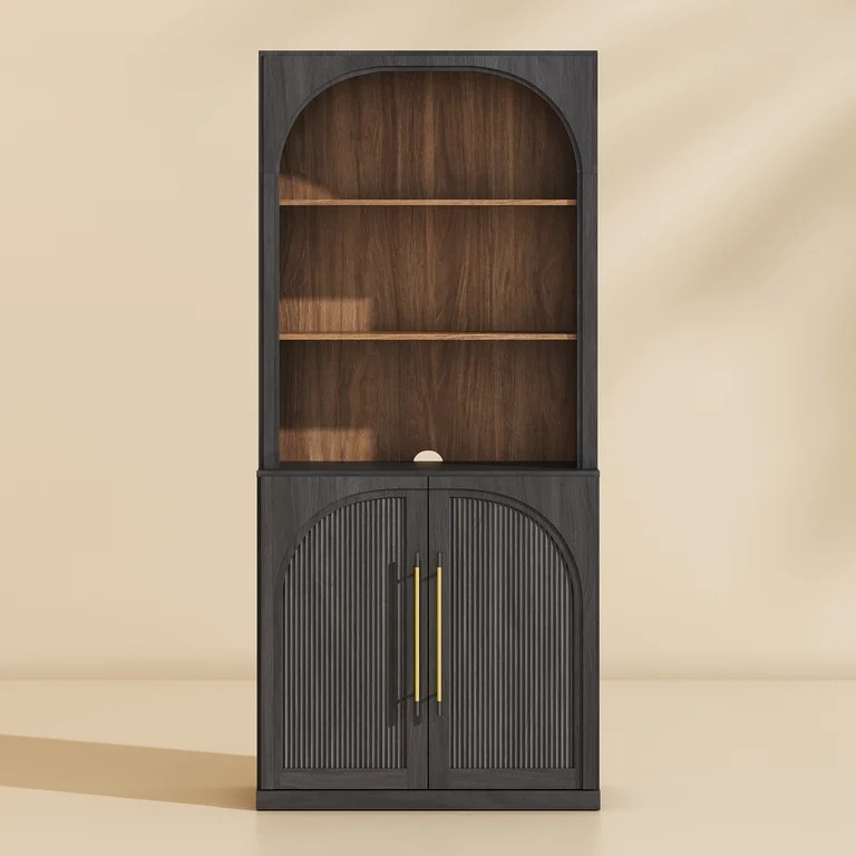 BELLEZE Storage Cabinet with Hutch, 72" Tall Modern Wood Sideboard with 3-Tier Shelves, Curved St... | Walmart (US)