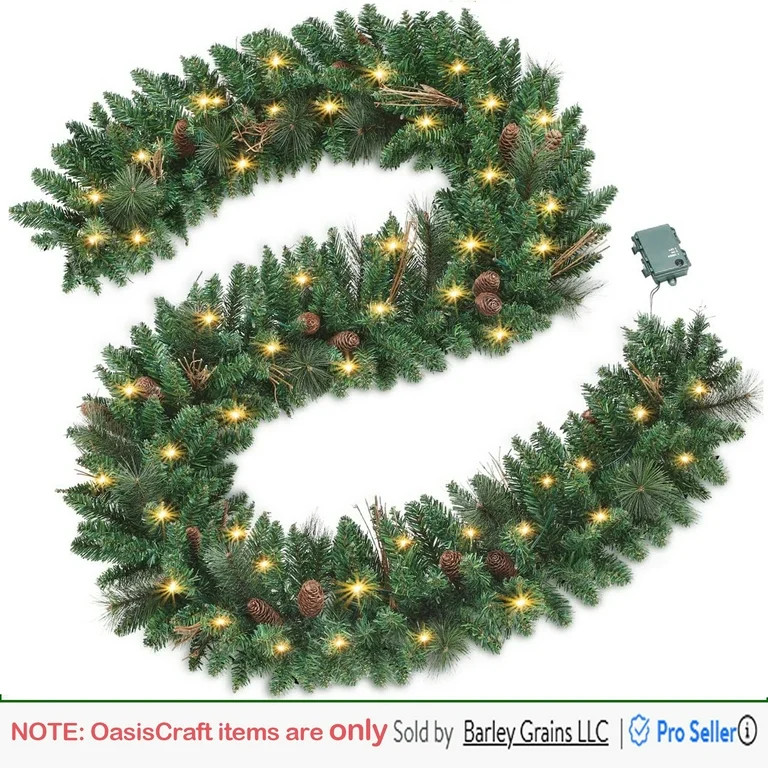 9FT Christmas Garland with Pine Cones, Prelit Christmas Garland Greenery Outdoor Lighted Pine Gar... | Walmart (US)