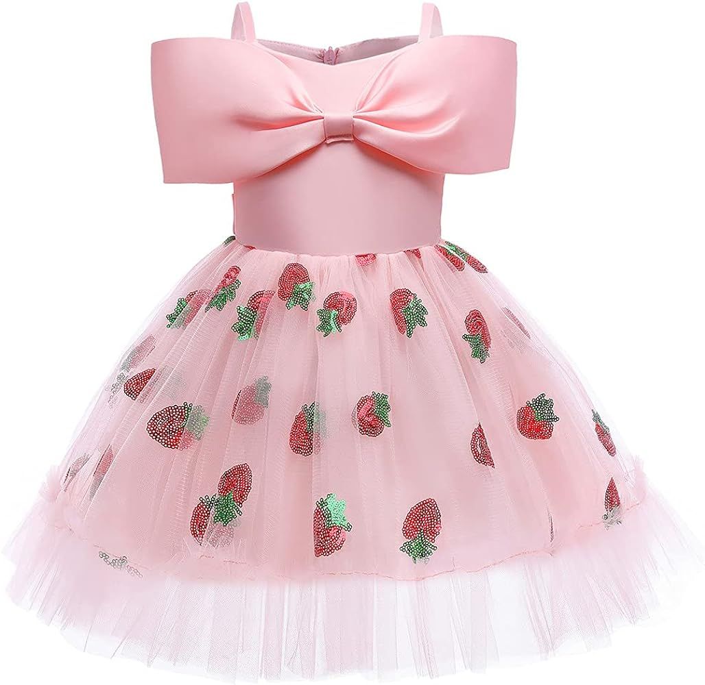 Super Fairy Flower Girls Strawberry Sequin Lace Party Dress Kids Off Shoulder Sparkly Princess Pagea | Amazon (US)