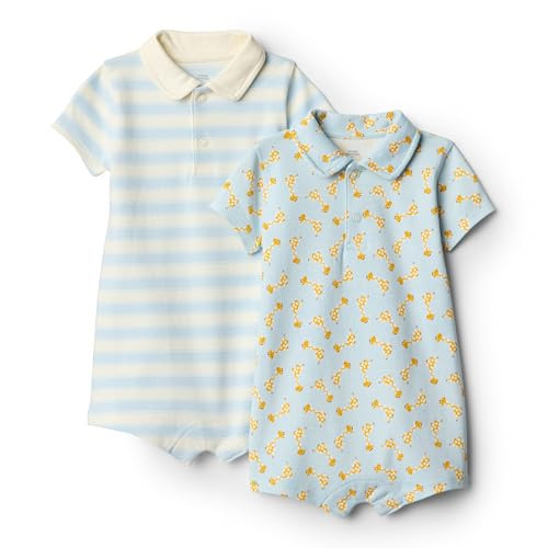 Amazon Essentials x Sofia Grainge Baby Boys' Short Sleeve Romper, Pack of 2, Giraffe/Stripe, Newborn | Amazon (US)