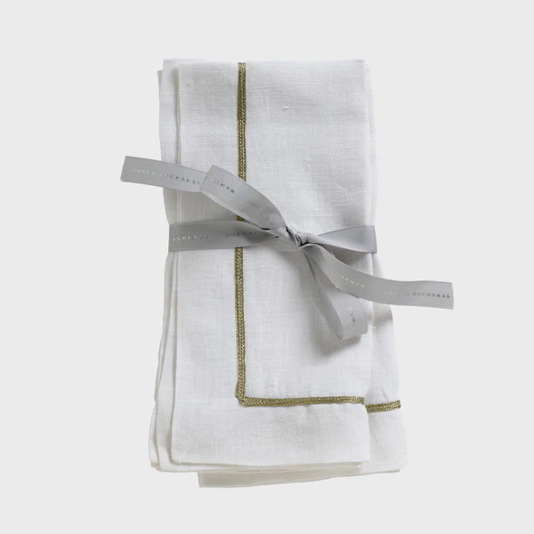 Gold trim linen dinner napkins, white, set of two | Joanna Buchanan