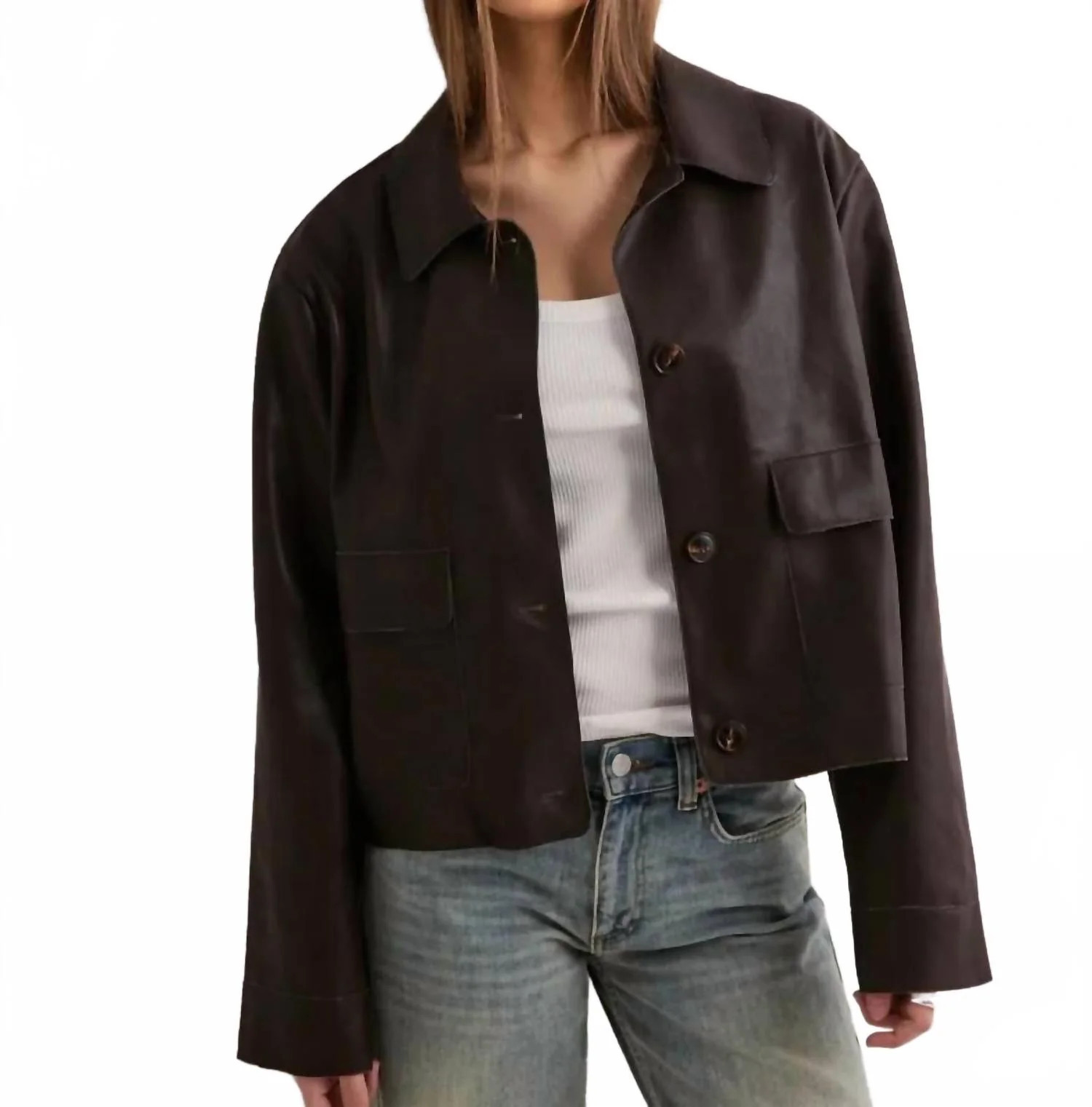 Faux Leather Jacket In Brown | Shop Simon