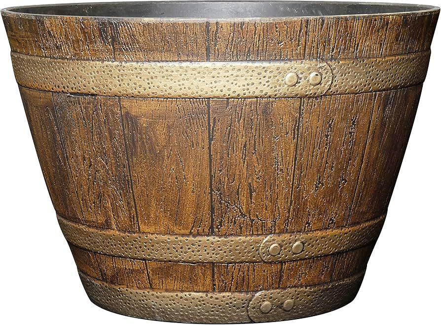 Classic Home and Garden Whiskey Plastic Resin Flower Pot Barrel Planter, Oak Brown, 15" | Amazon (US)