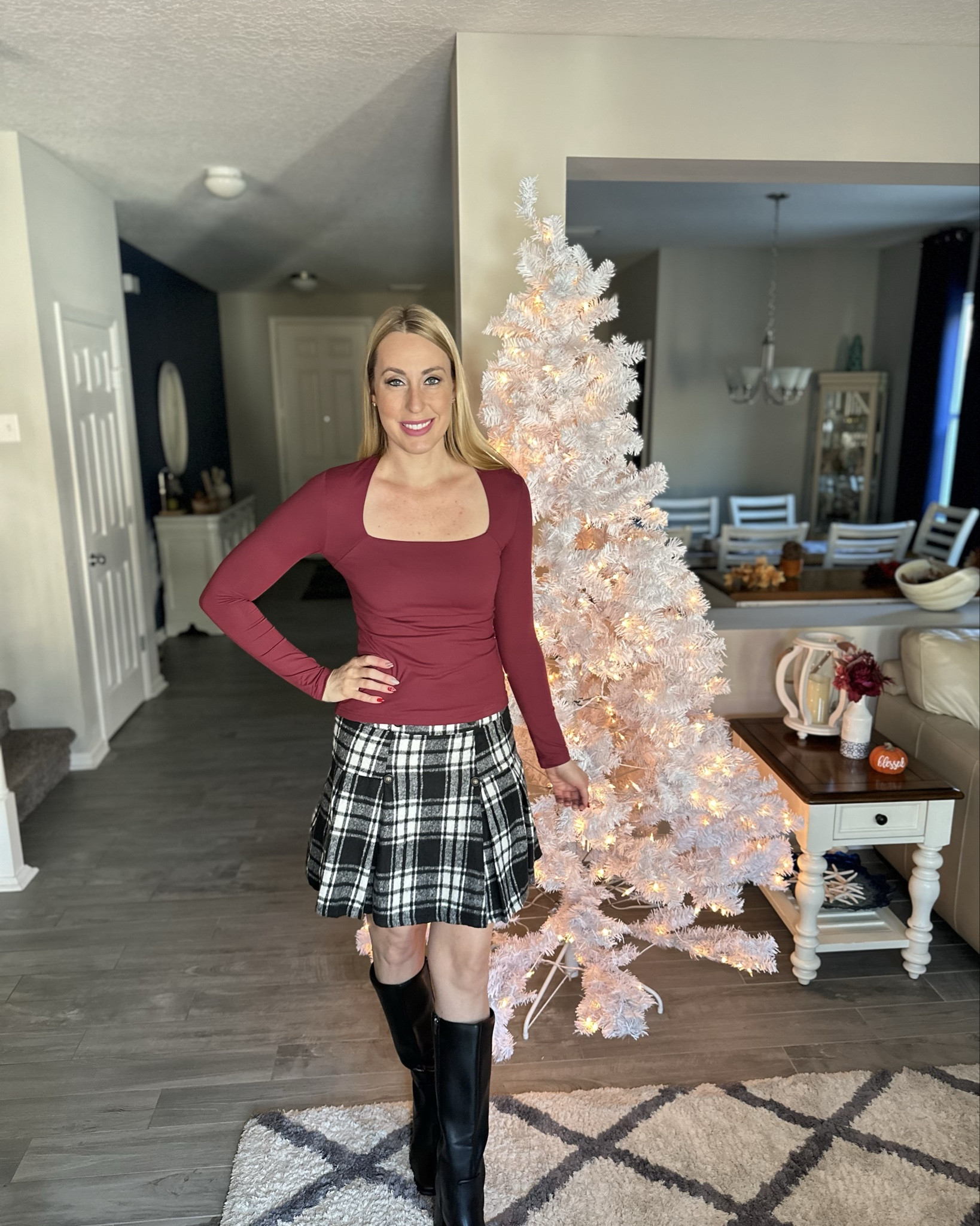 Plaid and pleated 
🖤 this skirt looks so cute with so many styles 
🖤 the top is very soft and stretchy
🖤 wearing my regular size and they both fit true to size 

#LTKFindsUnder100 #LTKFindsUnder50 #LTKStyleTip