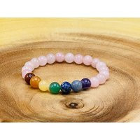 Rose Quartz Beaded Bracelet With 7 Chakra Crystal Stones, Beautiful Healing Jewelry 8mm | Etsy (US)