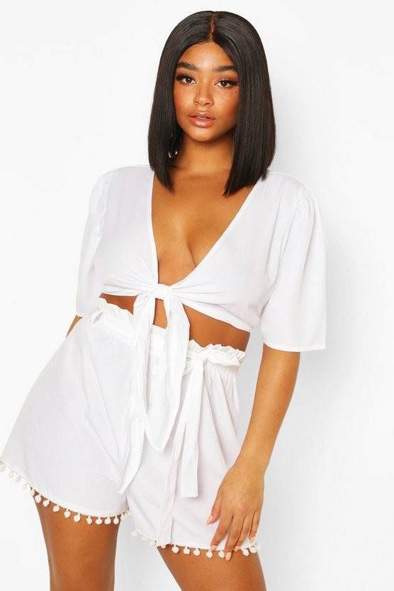 Plus Tie Front Tassel Hem Beach Co-ord | Boohoo.com (UK & IE)