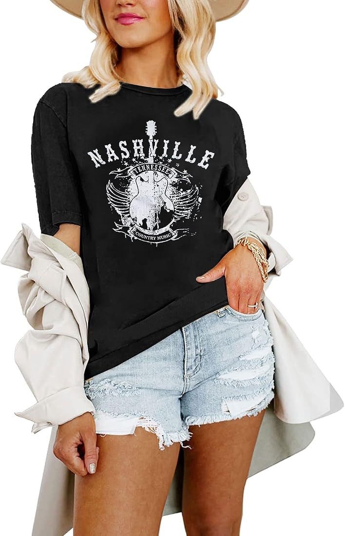 Women's Oversized Country Music Shirts Nashville Concert Outfit Casual Rock Band Tshirt Vintage G... | Amazon (US)