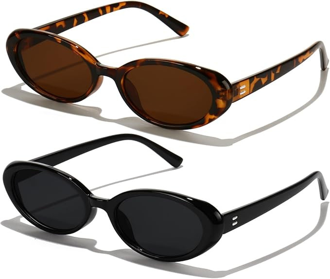 Oval Sunglasses for Women Men Fashion Small 90s Style Sun Glasses UV400 | Amazon (US)
