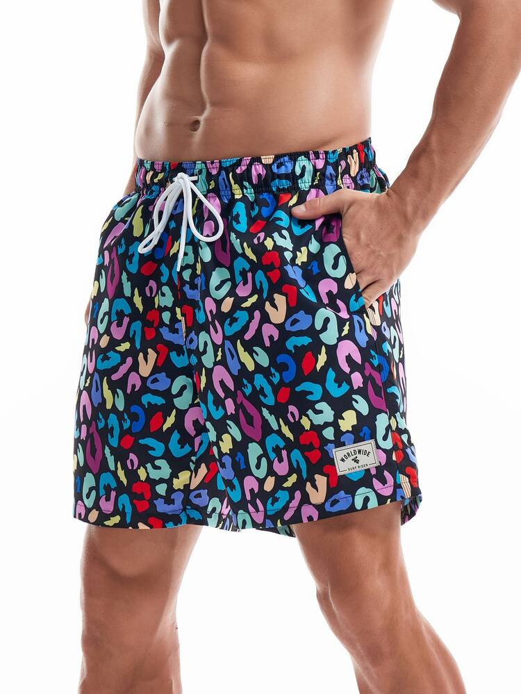Men Allover Print Letter Patched Swim Trunks | SHEIN