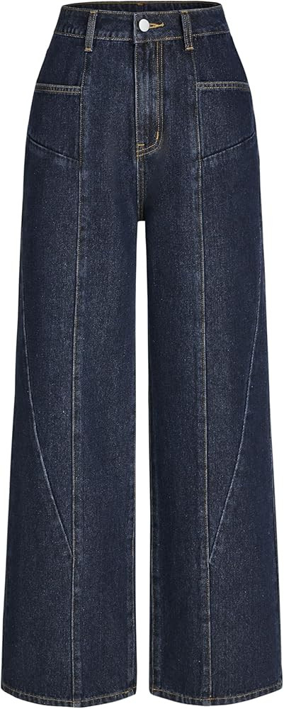 CIDER Mid Waist Pocket Wide Leg Jeans | Amazon (US)