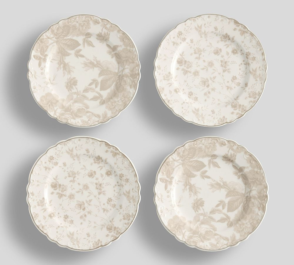 LoveShackFancy Neutral Floral Porcelain Appetizer Plates - Mixed Set of 4 | Pottery Barn (US)