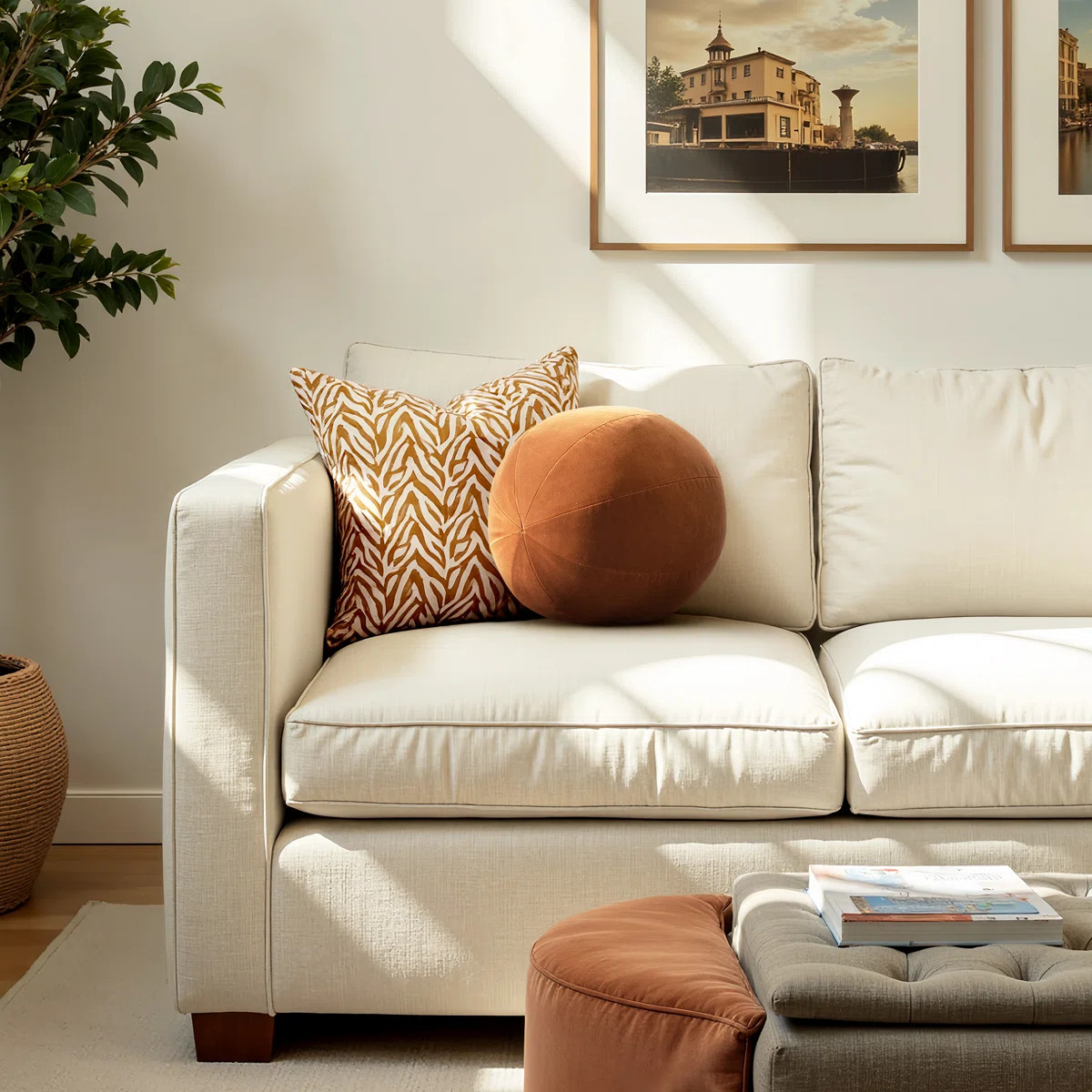 Luna 12" Round Sphere Accent Ball Throw Pillow, Orange Velvet | Wayfair North America