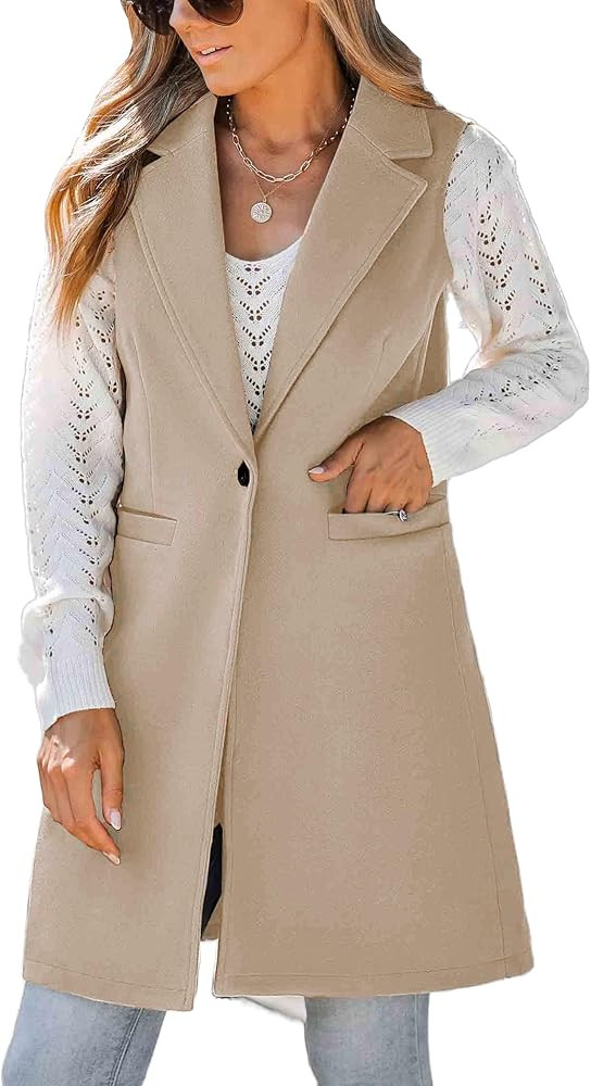 IDEALSANXUN Wool Long Vest for Women Sleeveless Blazer Jacket Fall Winter Trench Coat Casual Card... | Amazon (US)