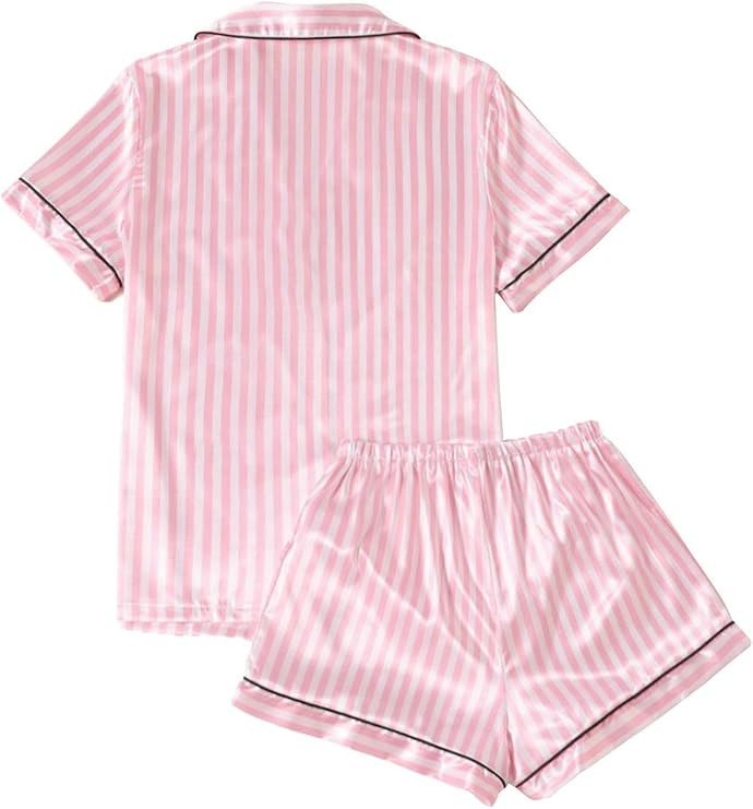 Remidoo Women's Short Sleeve Button Down Satin 2 Piece Pajama Set Sleepwear | Amazon (US)
